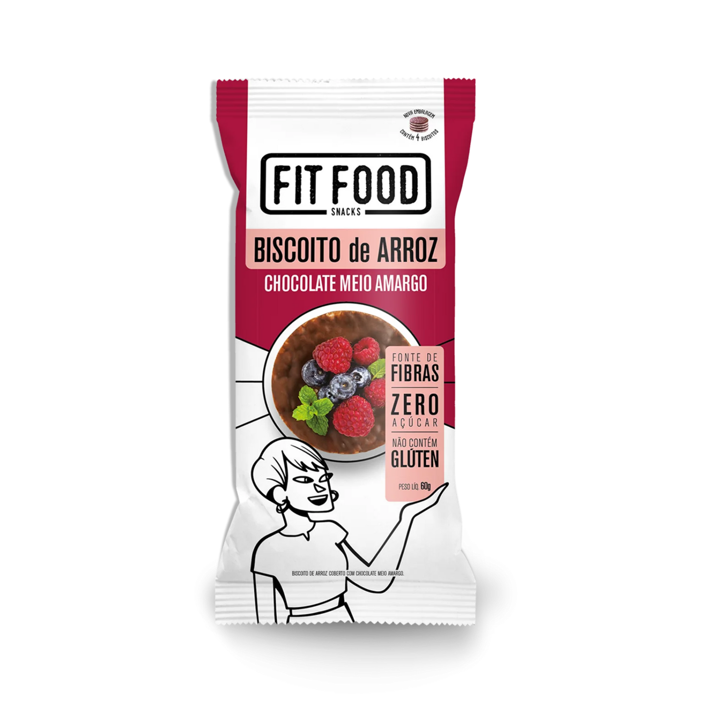 Biscoito de Arroz Zero Açucar, Chocolate meio amargo - 60g